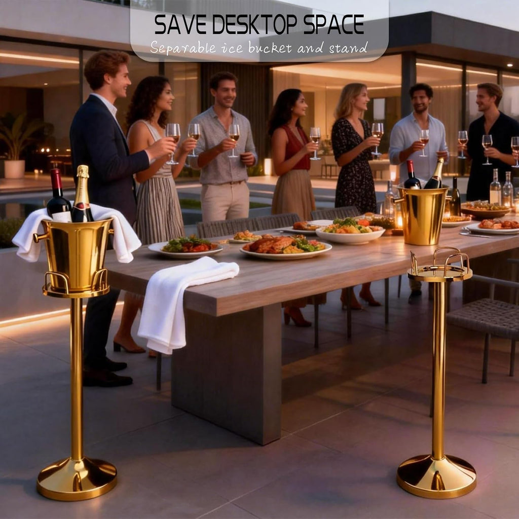 Ice Bucket with Stand Christmas Stainless Steel Standing Bucket Ice Cube Container, Wine Bucket on rack Gold