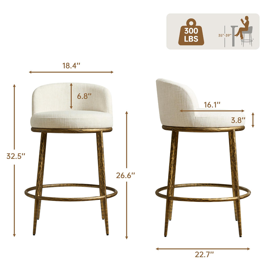 Hammered Counter Height Bar Stool with Low Back, Antique Gold