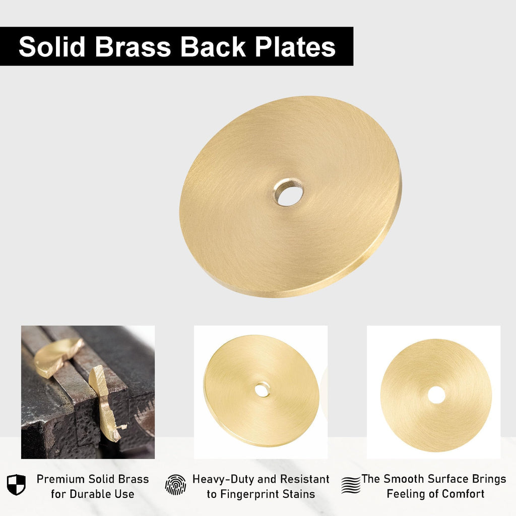 10 Pack 1-1/4 Inch Solid Brass Round Cabinet Knob Backplate