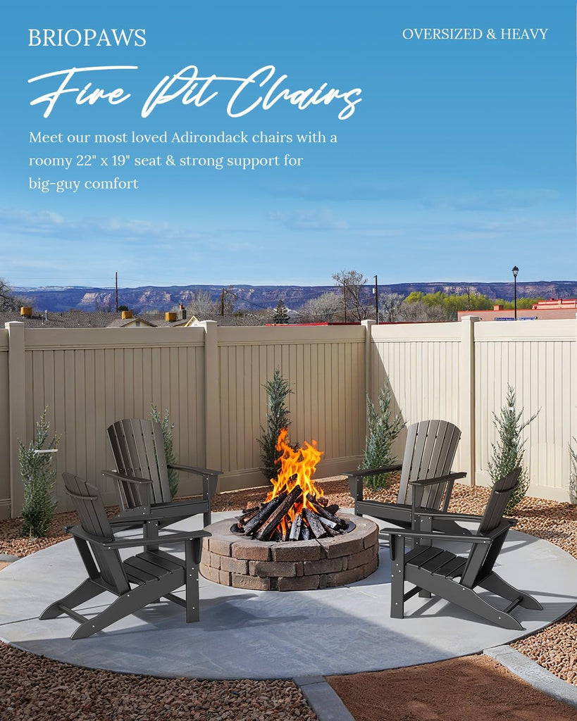 Oversized-Adirondack-Chairs Set of 2 | HDPE | All Weather | Black | 400lbs Maximum Weight Limit, Plastic Fire Pit
