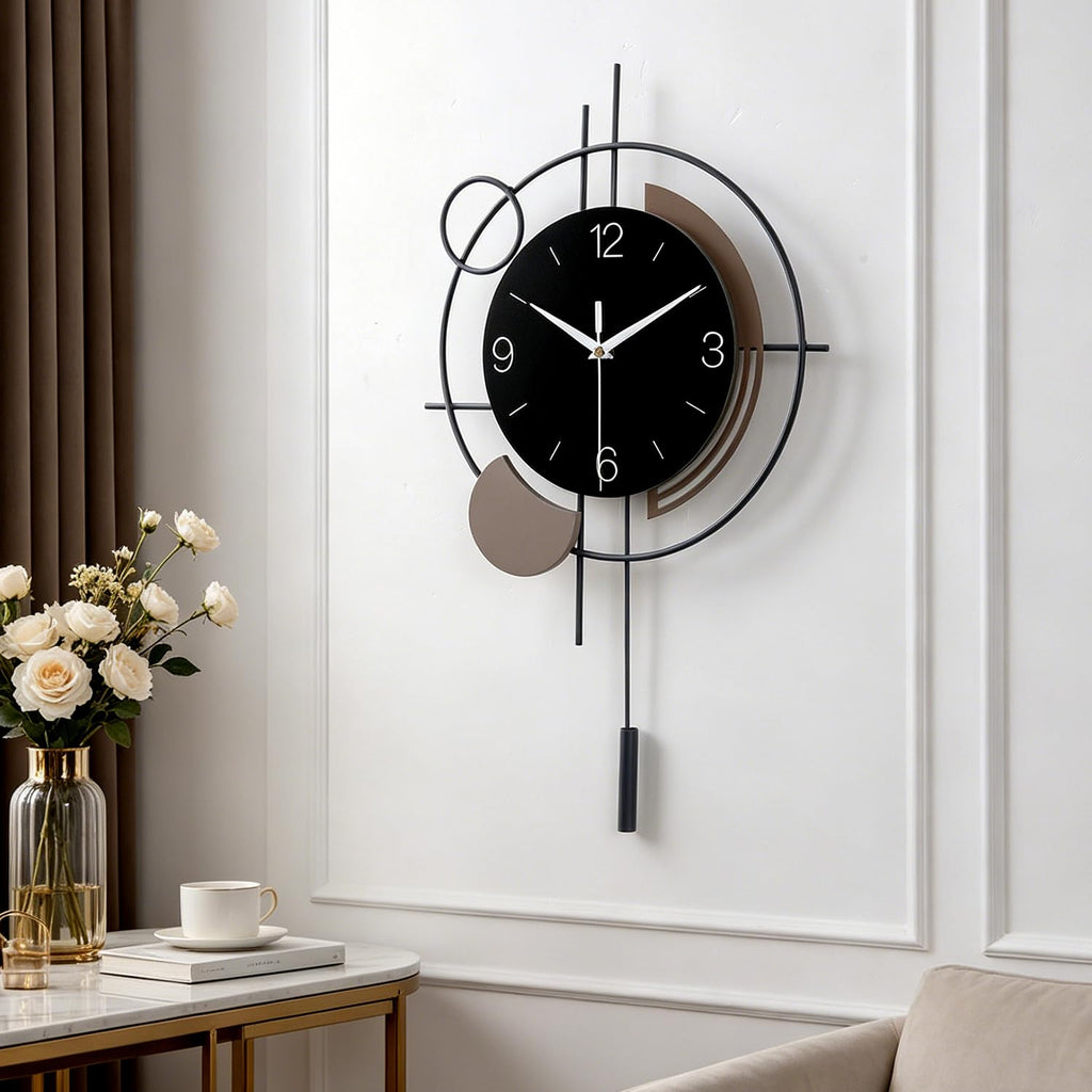 Wall Clock with Pendulum Large Silent Battery Clock Decor