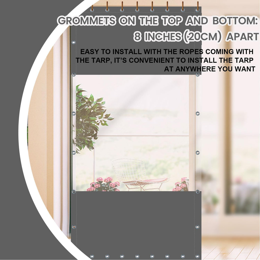 20 Oz Outdoor Vinyl Curtain, Outdoor Clear Panel Curtain, Weather Resistant Outdoor Curtain for Pergola, Porch