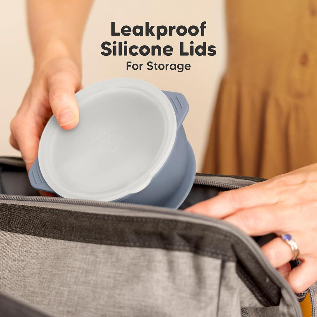 Pack Baby Bowls with Suctions, Lids, BPA-Free Silicone (Slate)