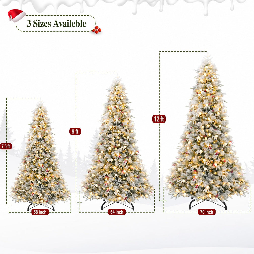 12ft Flocked Prelit Christmas Tree with 850 Multicolor LEDs