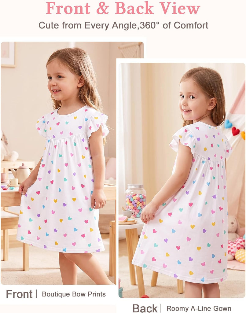 Girls Nightgowns, Soft Pajama Dress for Toddler Girl, 2 PCS