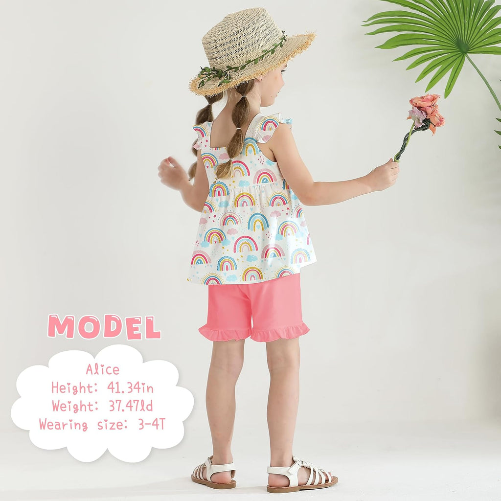 Toddler Girl Clothes, 2Pcs Baby Girl Summer Outfits Ruffle Sleeveless Shirts Floral Tops + Shorts Clothing Set