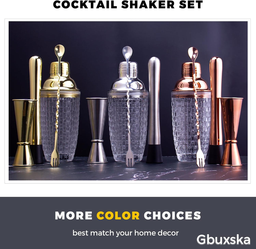 Rose Gold Cocktail Shaker Set with Jigger, Bar Spoon & Muddler - Set of 4