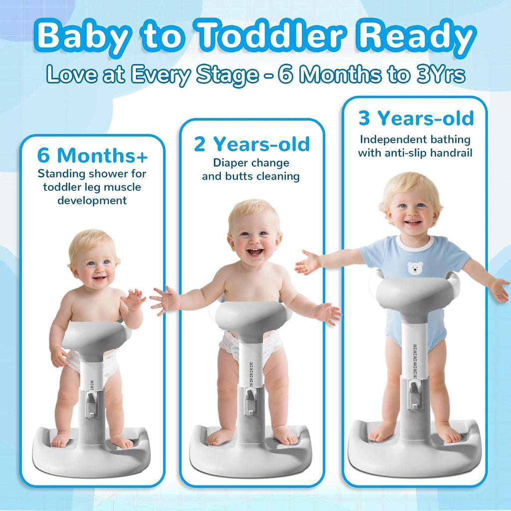 Shower Stand with Seat - Adjustable Height Shower Standing Bath Support | Baby Bath Stand Soporte para Bañera de