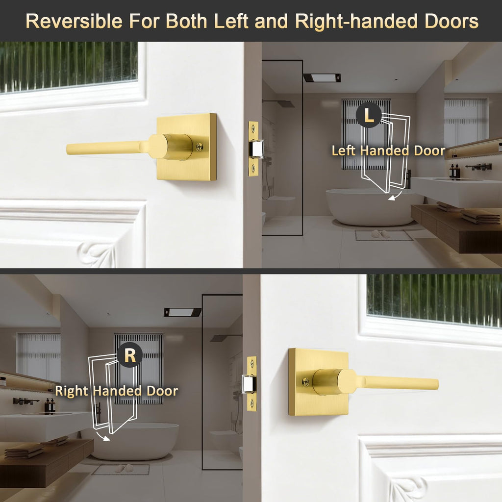 Gold Front Door Handle Set, Single Cylinder Front Door Handle Only, Gold Entry Handleset, Reversible for Right and