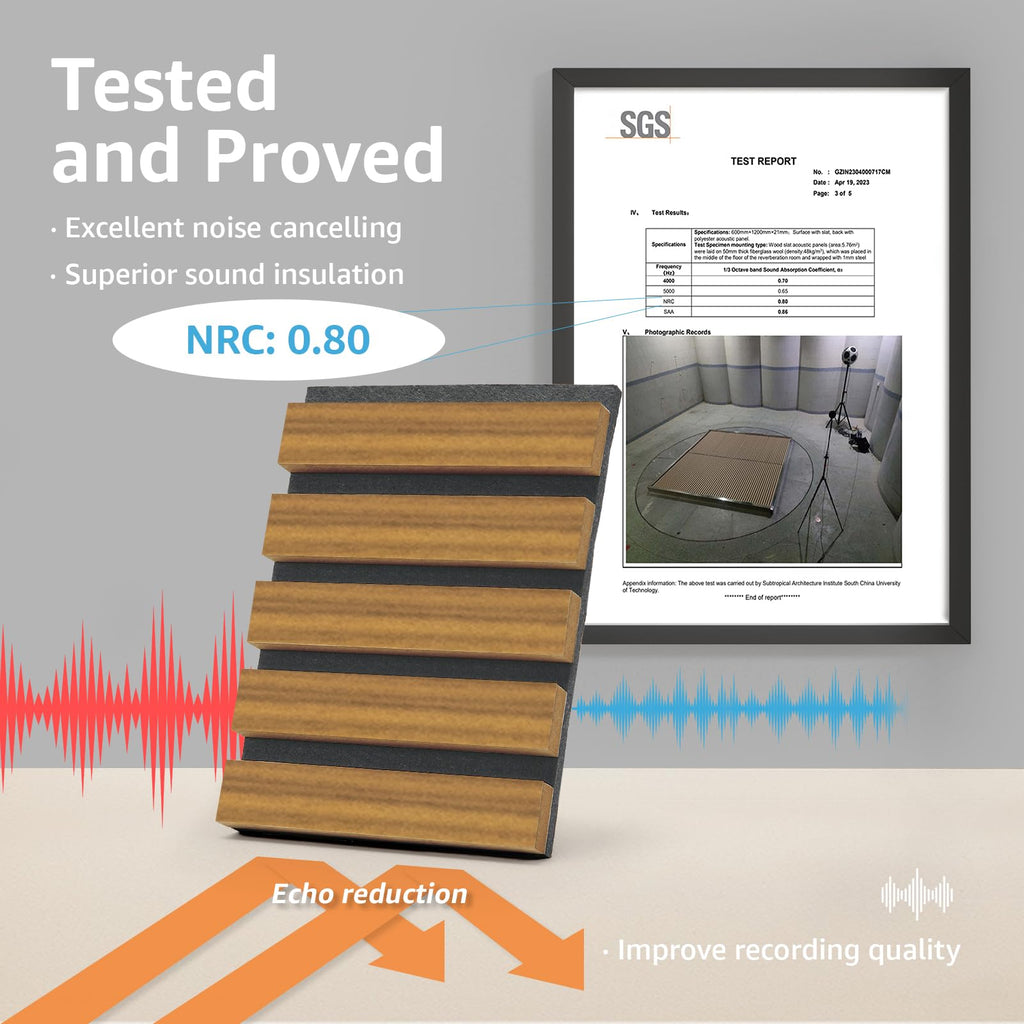4-Pack Fluted Acoustic Wood Slat Wall Panel, 47.2 x 23.6 Inch, Teak