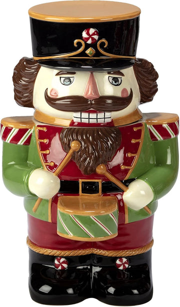 Holiday Magic Nutcracker Cookie Jar, 3D Hand-Painted Ceramic Jar - Festive 56 oz Christmas Kitchen Decor & Candy