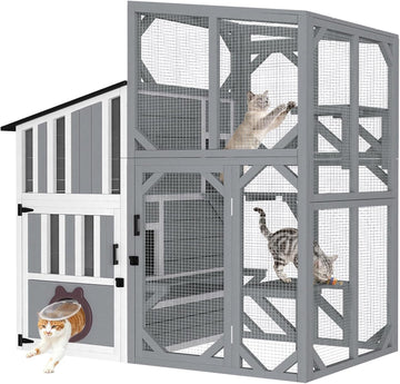 3 Tiers Catio 69" H Large Cat Enclosures House for Outdoor Indoor Feral Cats Shelter with Window Access, Adjustable