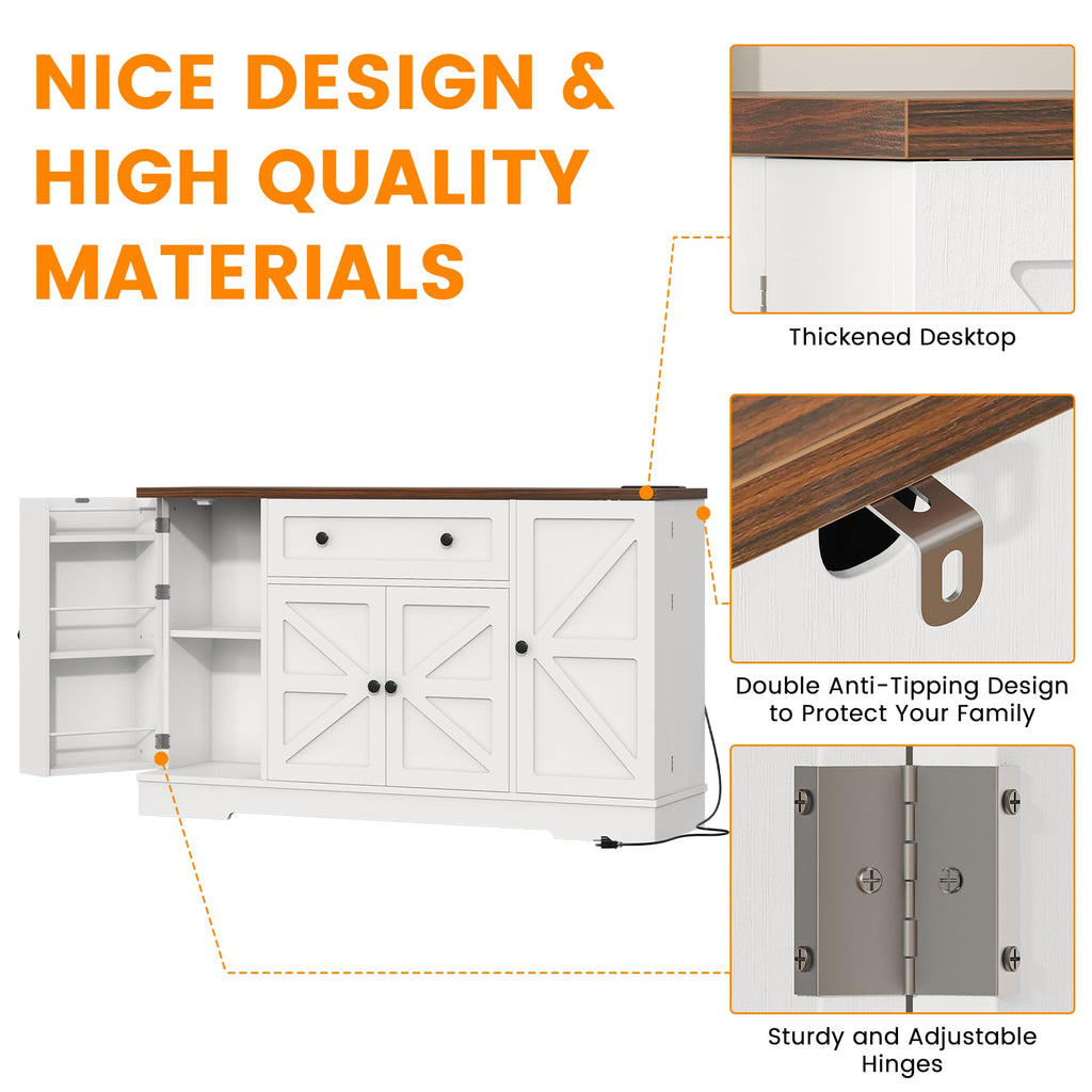 Sideboard Buffet Cabinet, Modern Kitchen Coffee Bar Cabinet with Drawers & Charging Station, Storage Cabinet with