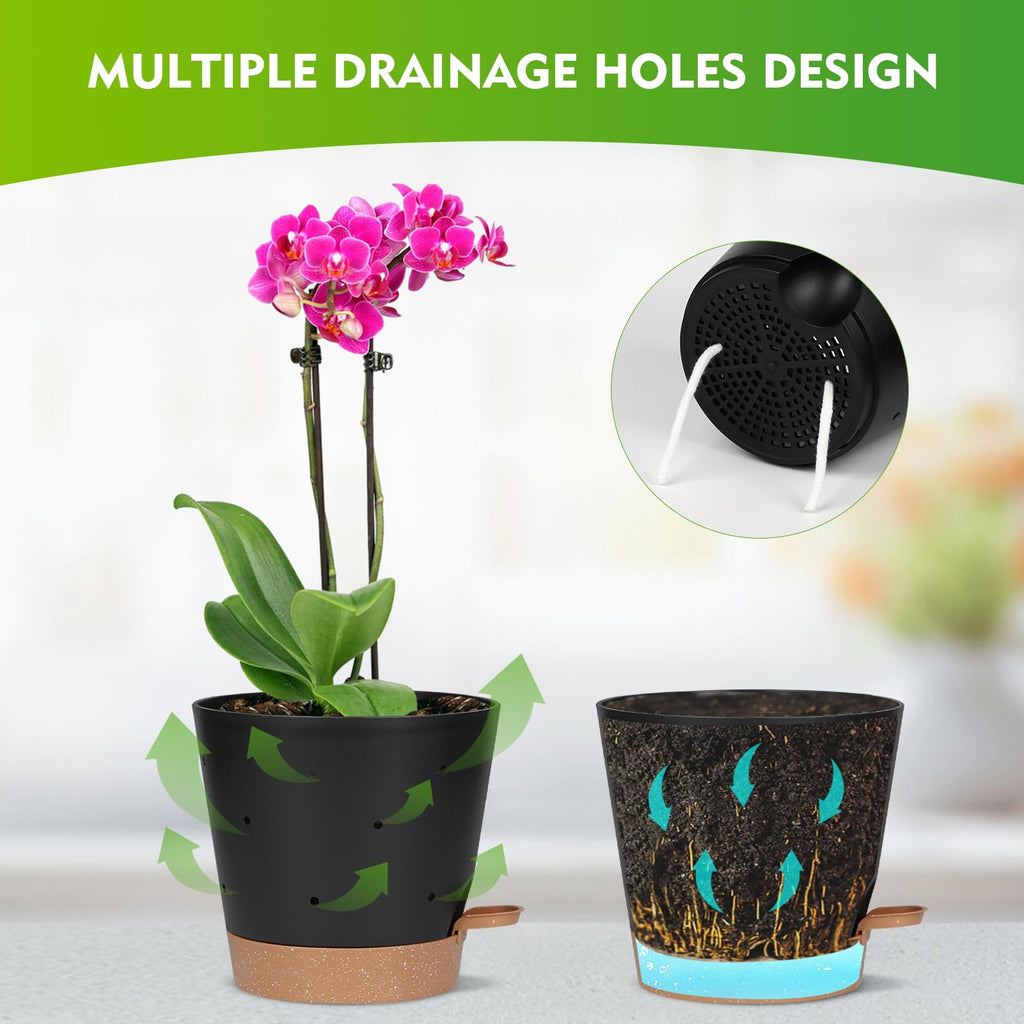 4 Pcs Orchid Pots with Holes - Each of 5, 6, 7 and 8 inch - Self Watering Orchid Pots and Plastic Breathable Orchid
