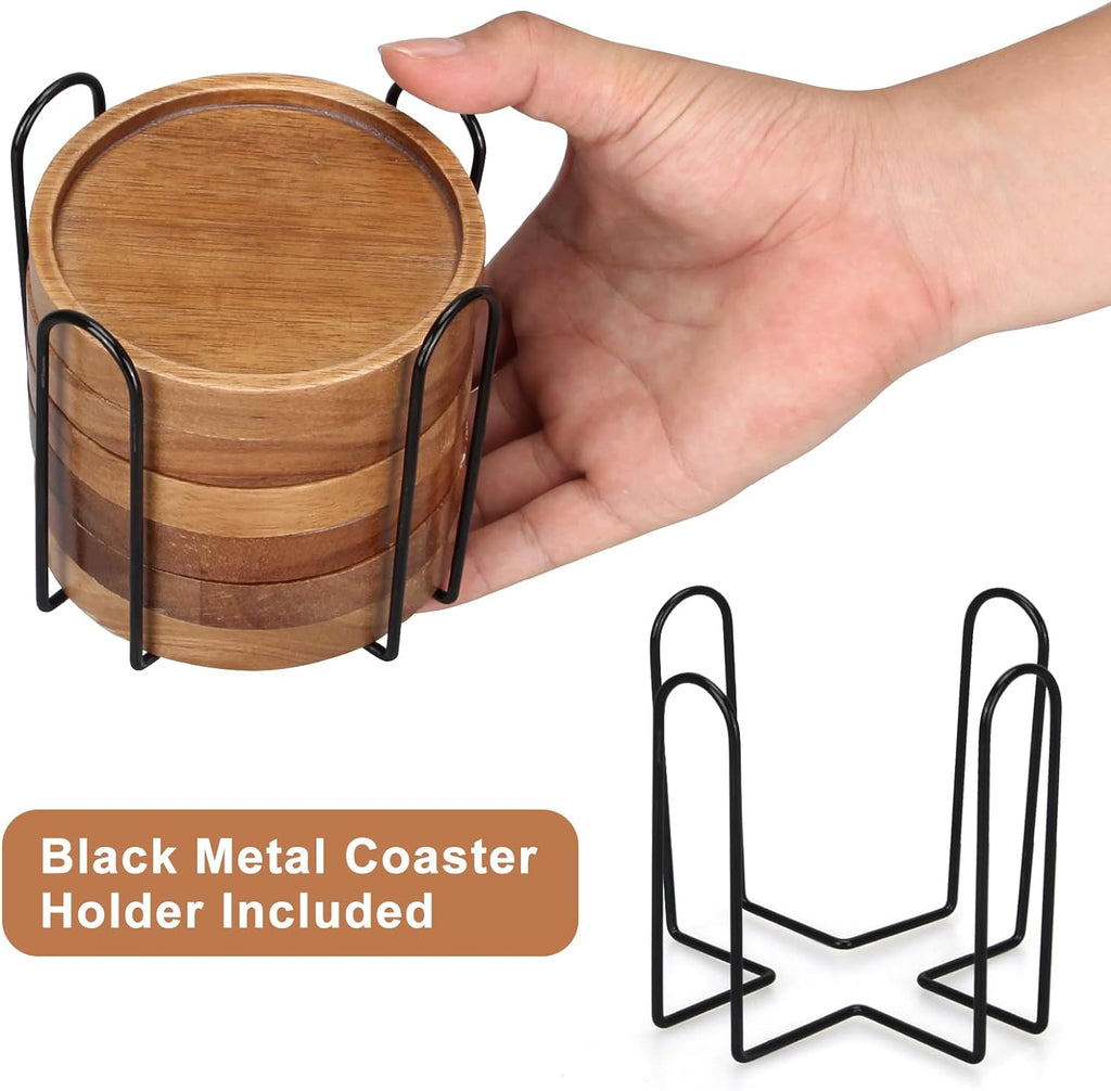 Wooden Coaster Coffee Table Decor Bar Cup Drink Coasters Holder - Set of 6