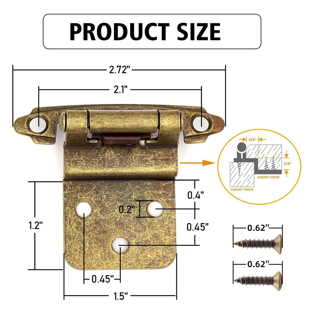 6 Pack (3 Pairs) Antique Brass Inset Hinges Self Closing Hidden Cabinet