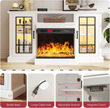 59 Inch Fireplace TV Stand with 3-Sided Glass, Media Entertainment Center for TVs up to 65 Inches, Adjustable LED Flame, White