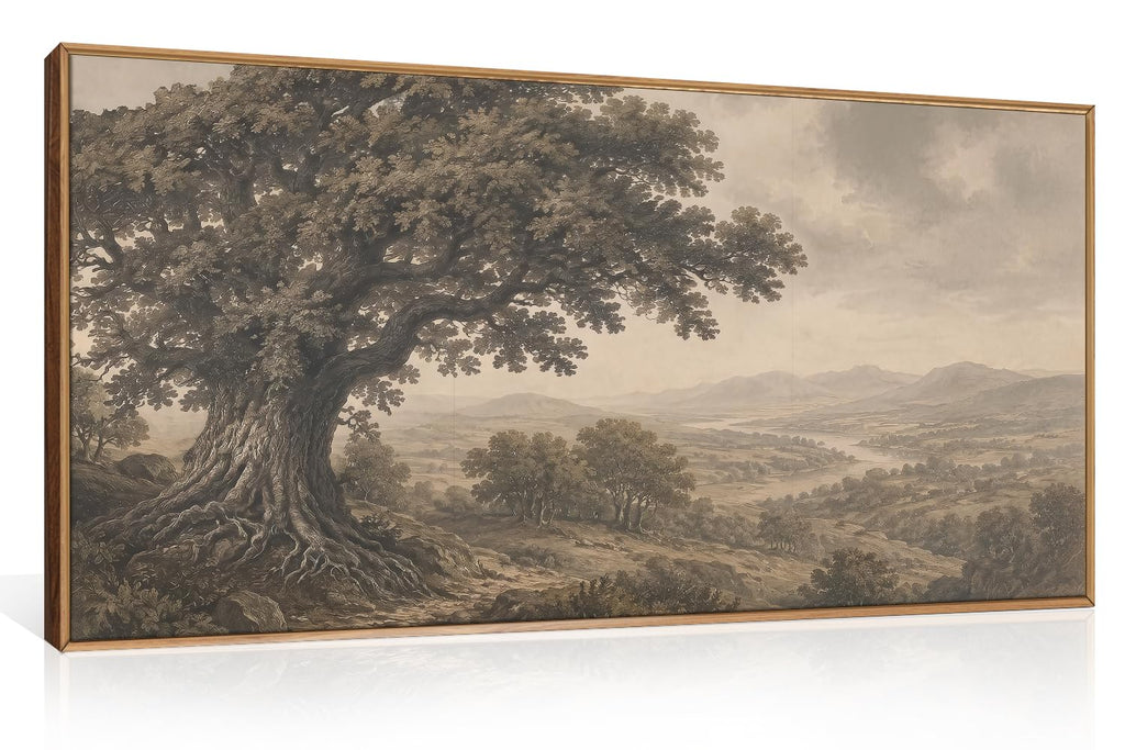Large Vintage Tree Rustic Framed Canvas Wall Art -40"x20"