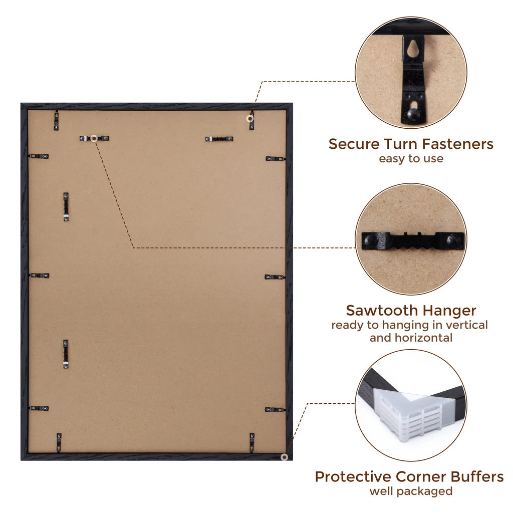 18x24 Picture Frame Black, Rustic Oak Wood 18 x 24 Poster Frames, Tempered Glass, 18x24 Frame with Mat for 16x20