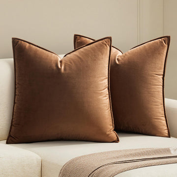 Decorative Brown Velvet Euro Sham Throw Pillow Covers 26x26 Inch