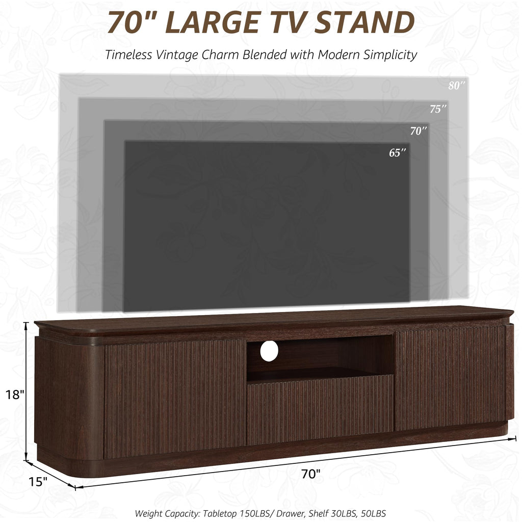 70" Fluted TV Stand for TVs up to 80", Antique Cacao Walnut