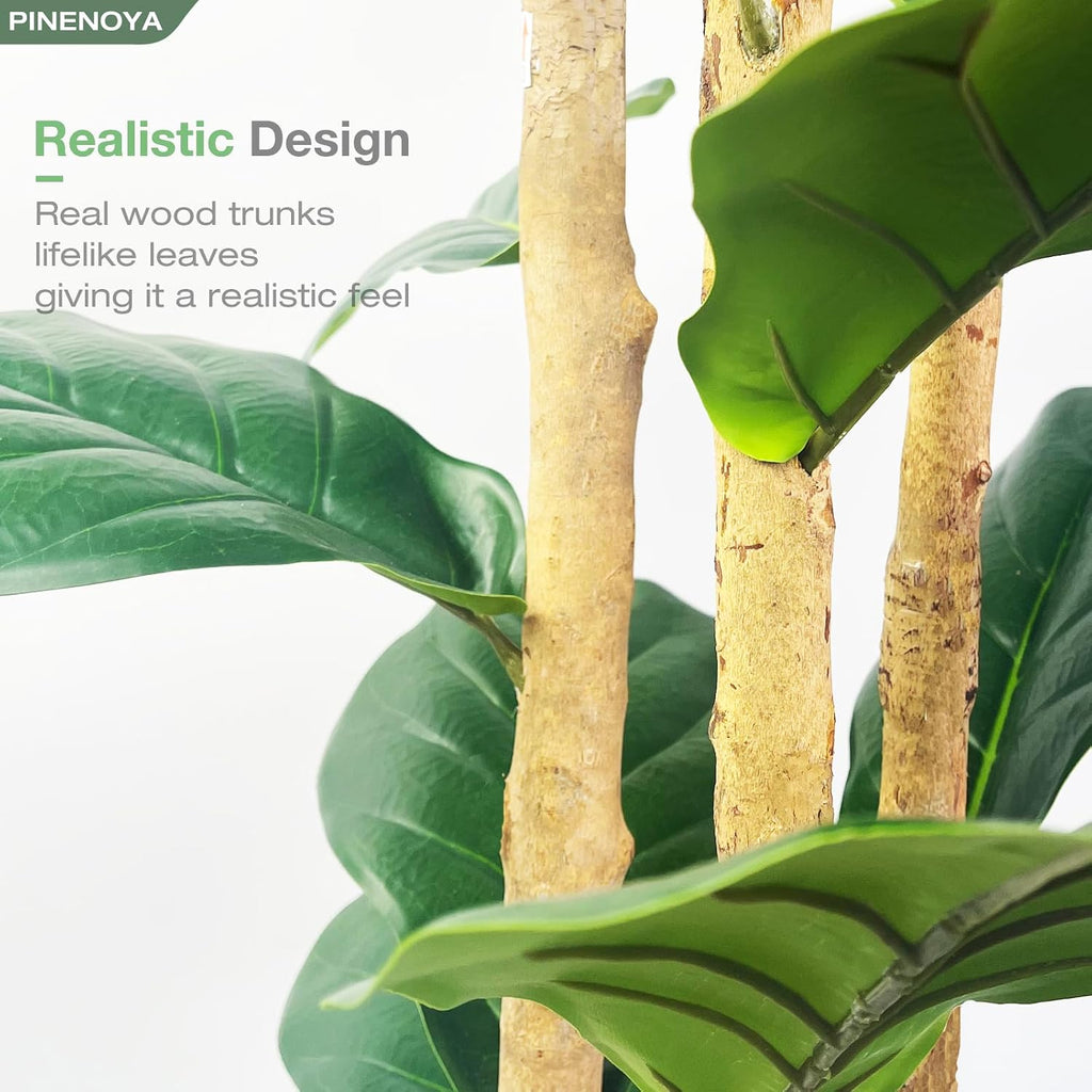 Artificial Fiddle Leaf Fig Tree with Woven Basket,4ft Tall Fake Tree with Natural Wood Trunk Decor, Faux Ficus Tree