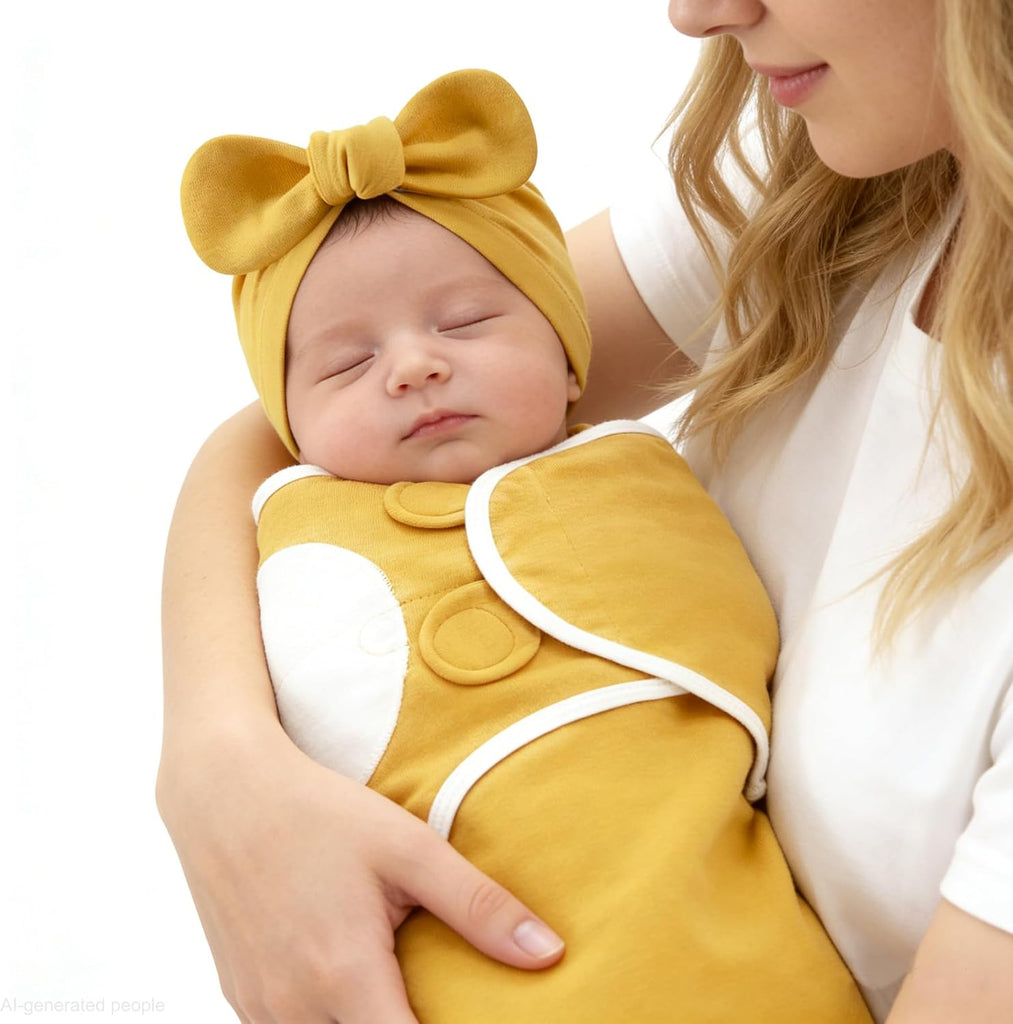 Pack Baby Swaddles for Newborns with Bow Hat for Girls Yellow Set