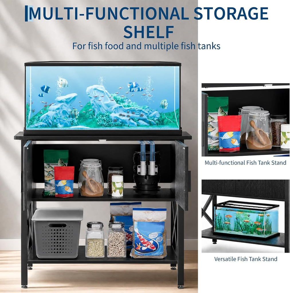 40‐50 Gallon Aquarium Stand with 2 Storage Cabinets, Adjustable Feet, Black