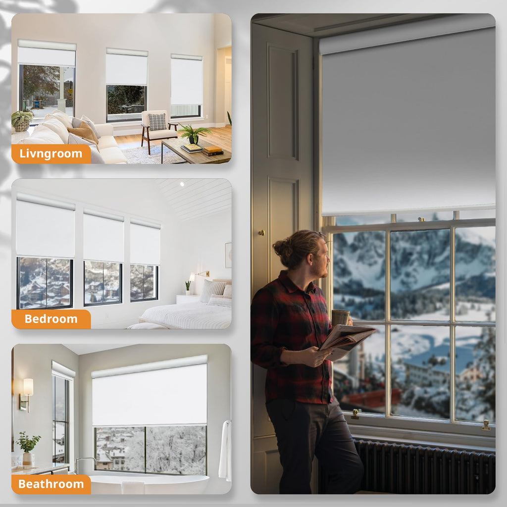 Motorized Black Blinds, Automatic Roller Shades White "