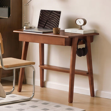 100% Solid Rubber Wood Desk Home Office Desk Mid Century Modern Writing Computer Desk with Drawer 31"