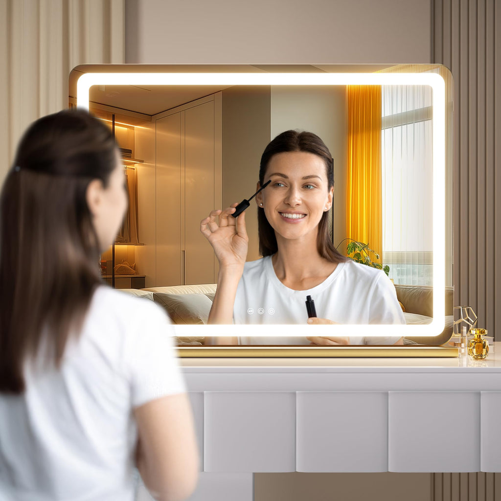 Vanity Mirror with Lights and Bluetooth Speaker, 32" x 21.7" LED Makeup Mirror, Lighted Makeup Mirror with Dimmable 3