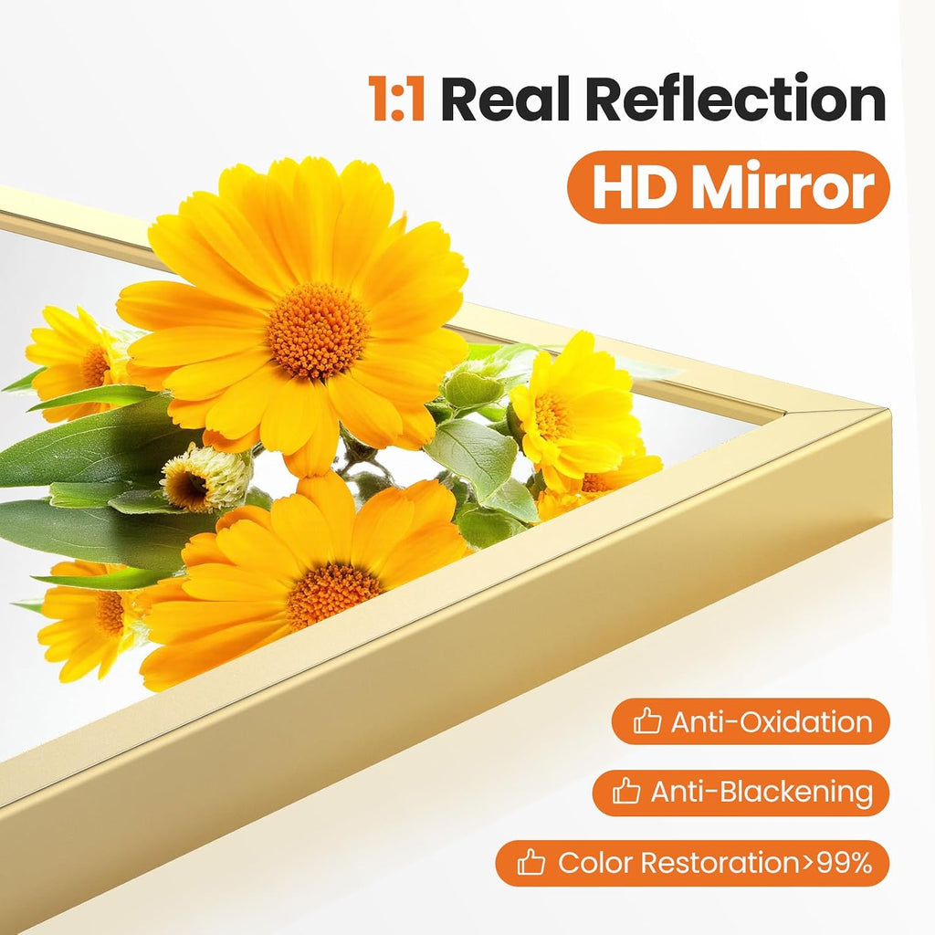 24"x36" Arched Gold Bathroom Mirror Wall Mounted Vanity Metal Frame Mirror