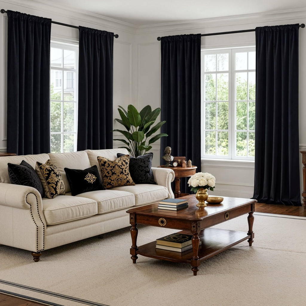 Black Velvet Curtains 4 Panels Set Back Tab 40 x 84 Inch Long