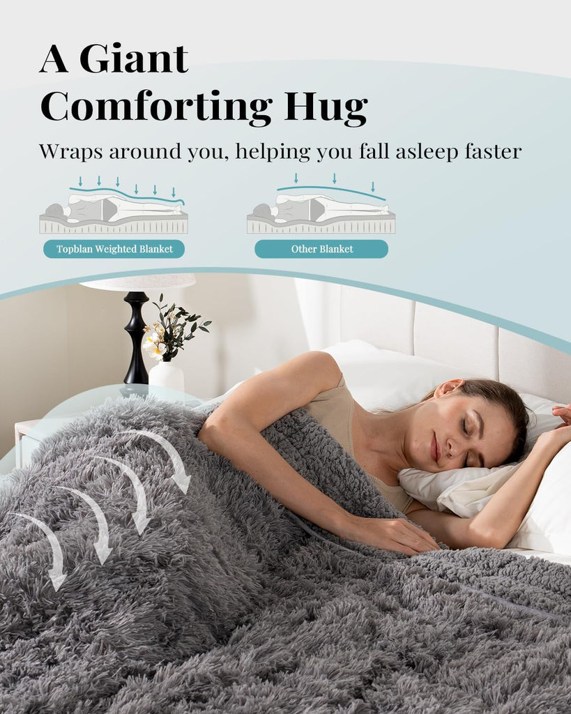 Fuzzy Faux Fur Weighted Blanket 15lbs, 60 x 80 Queen Size for Adult | Machine Washable; Soft and Warm Sherpa Fleece;
