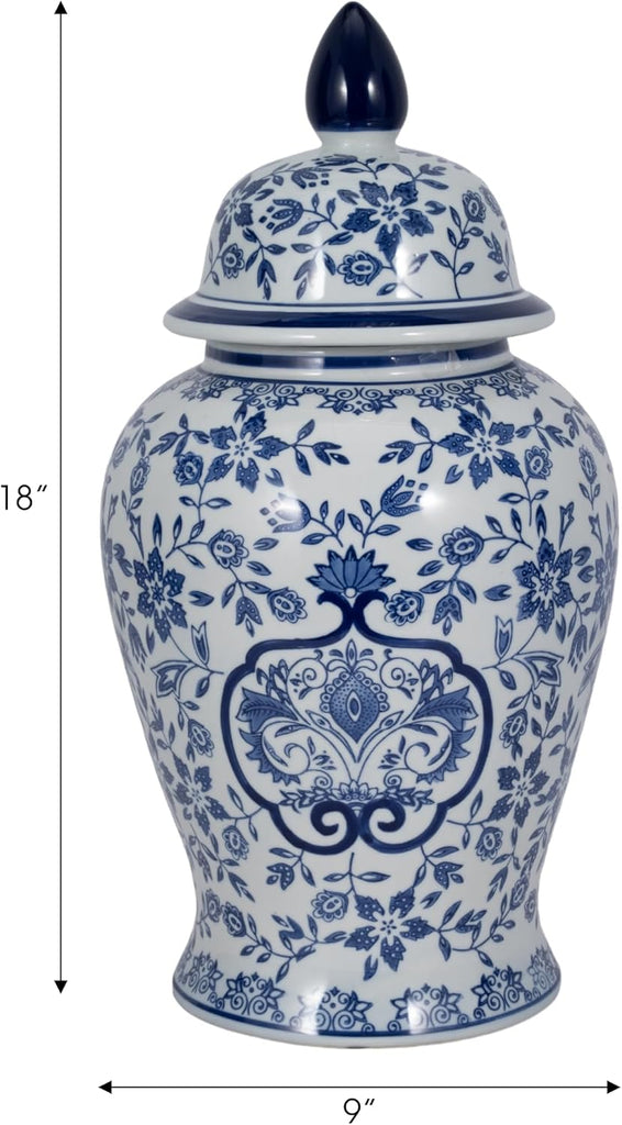 Ceramic Ginger Jar Vase - Decorative Chinoiserie Accent for Vases Display, Living Room or Bedroom Tabletop Decor