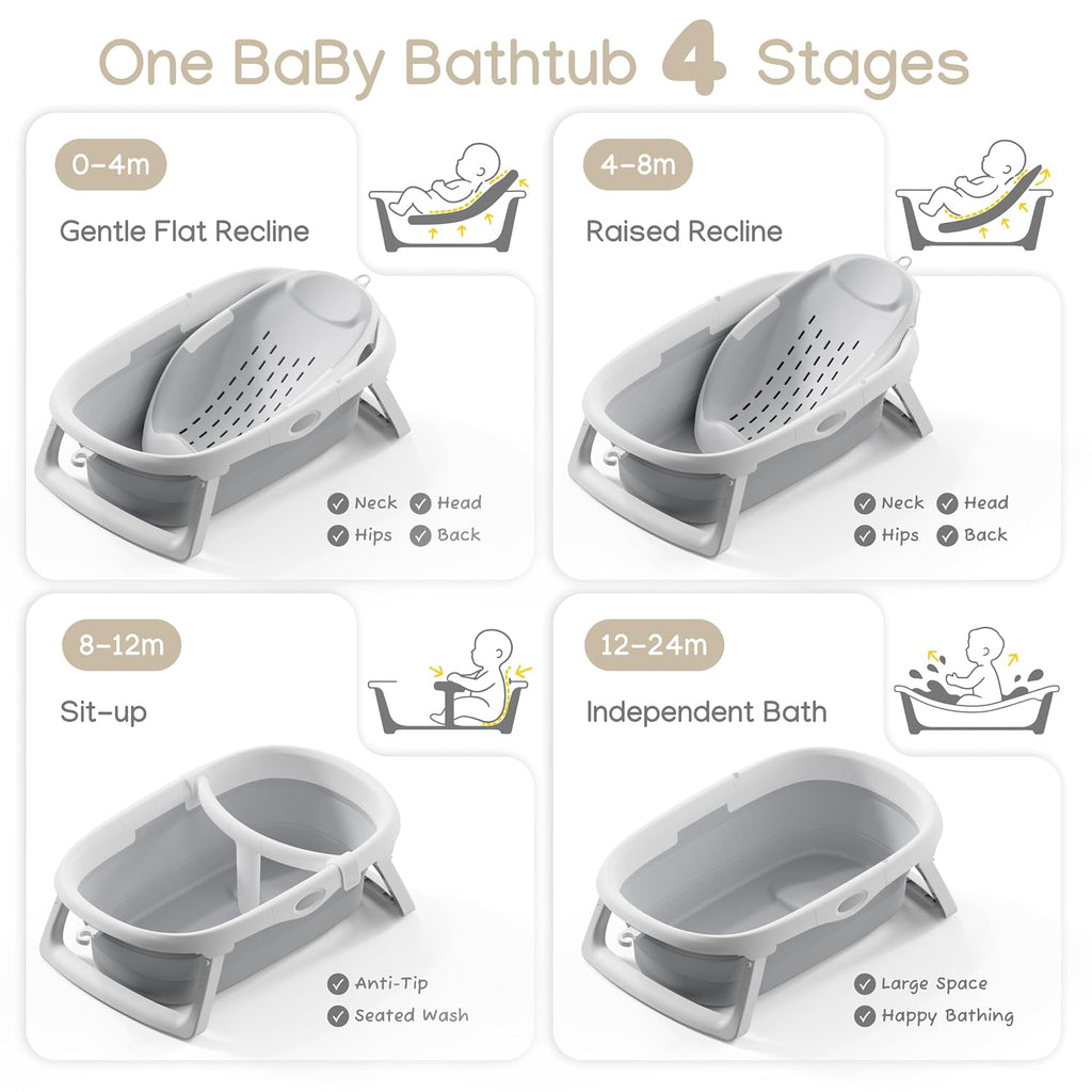 In-1 Collapsible Baby Bathtub for Newborn & Toddler 0 (Grey)