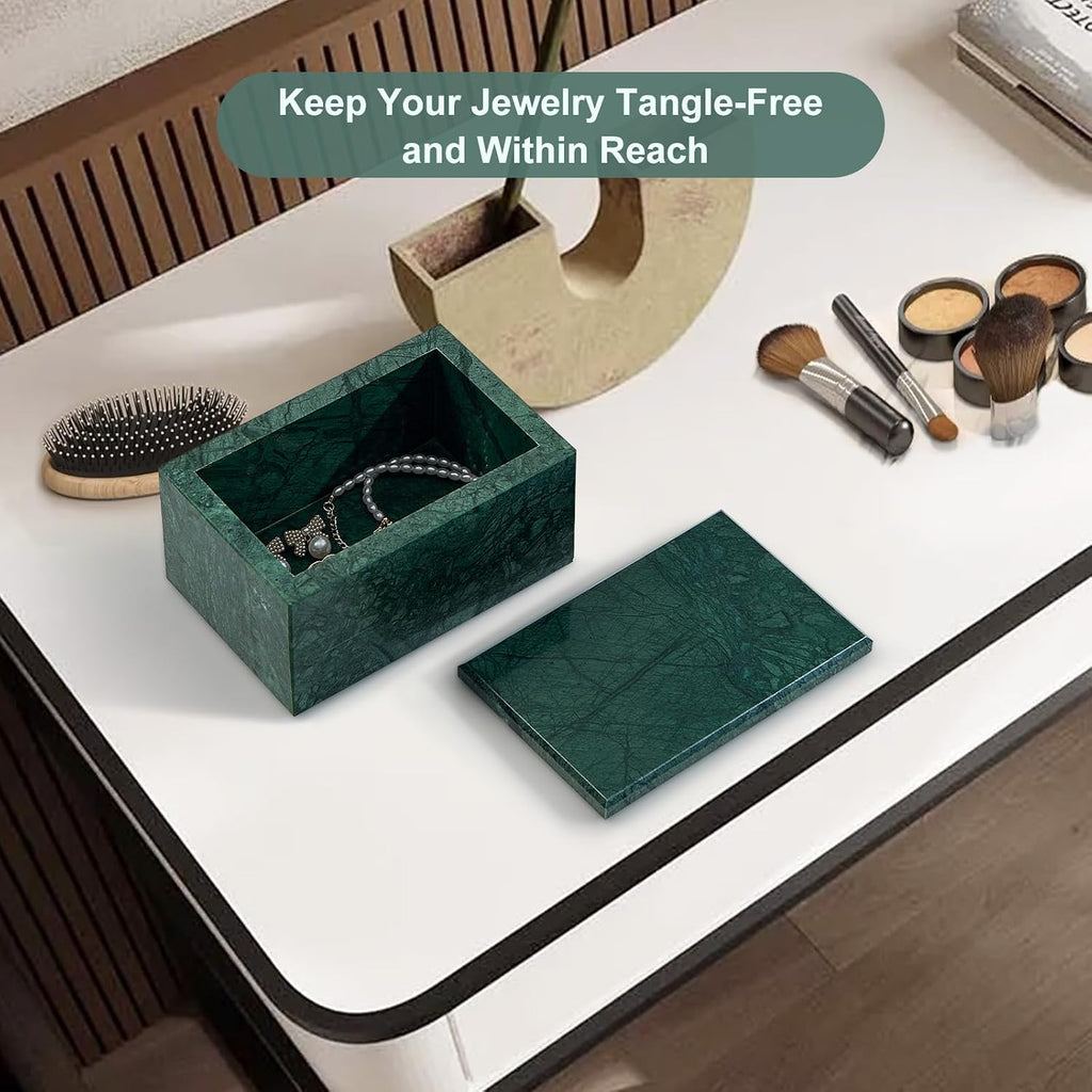 Natural Marble Storage Box with Lid, Rectangular Organizer for Jewelry