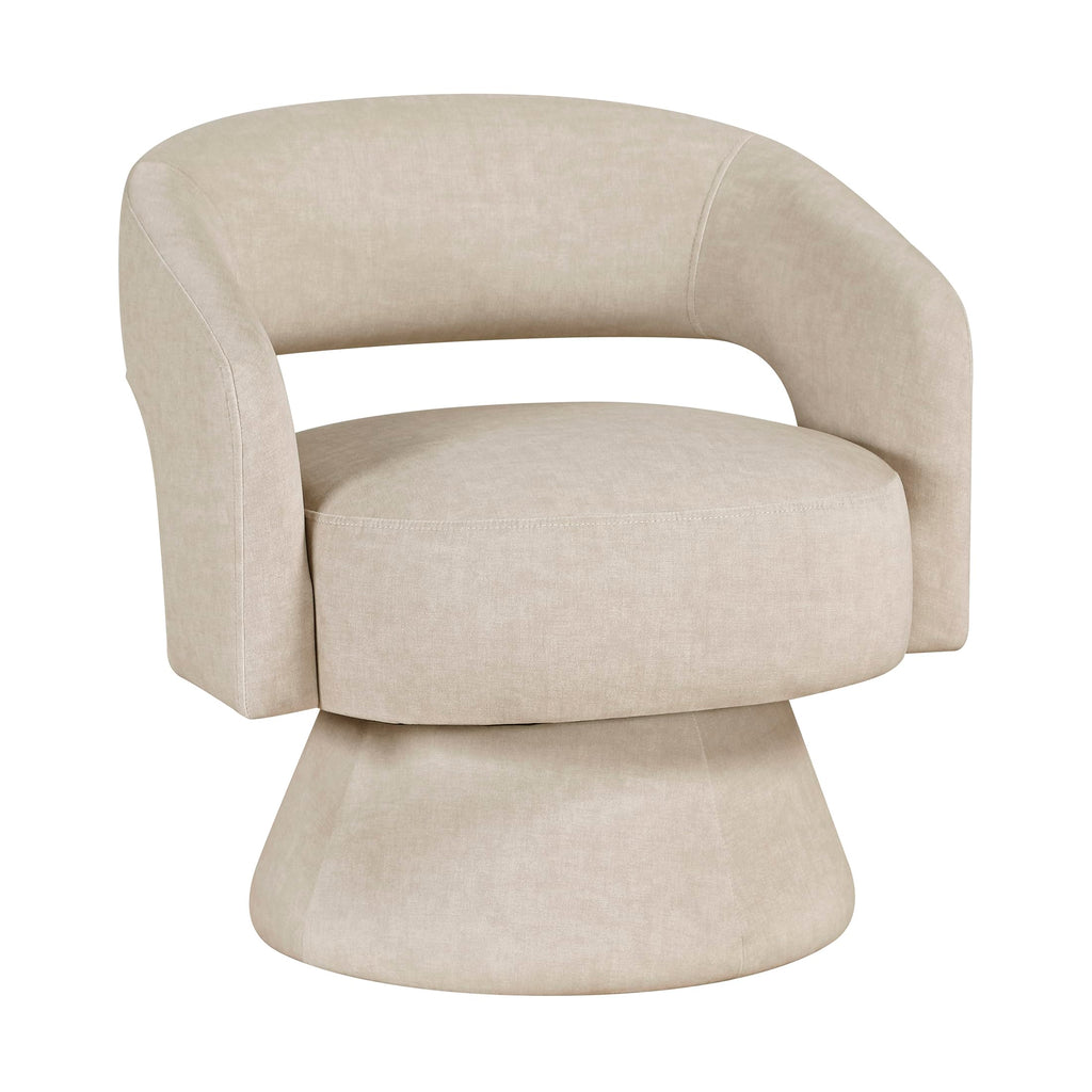 Swivel Accent Chair, Modern Velvet Round Barrel Chair, Taupe