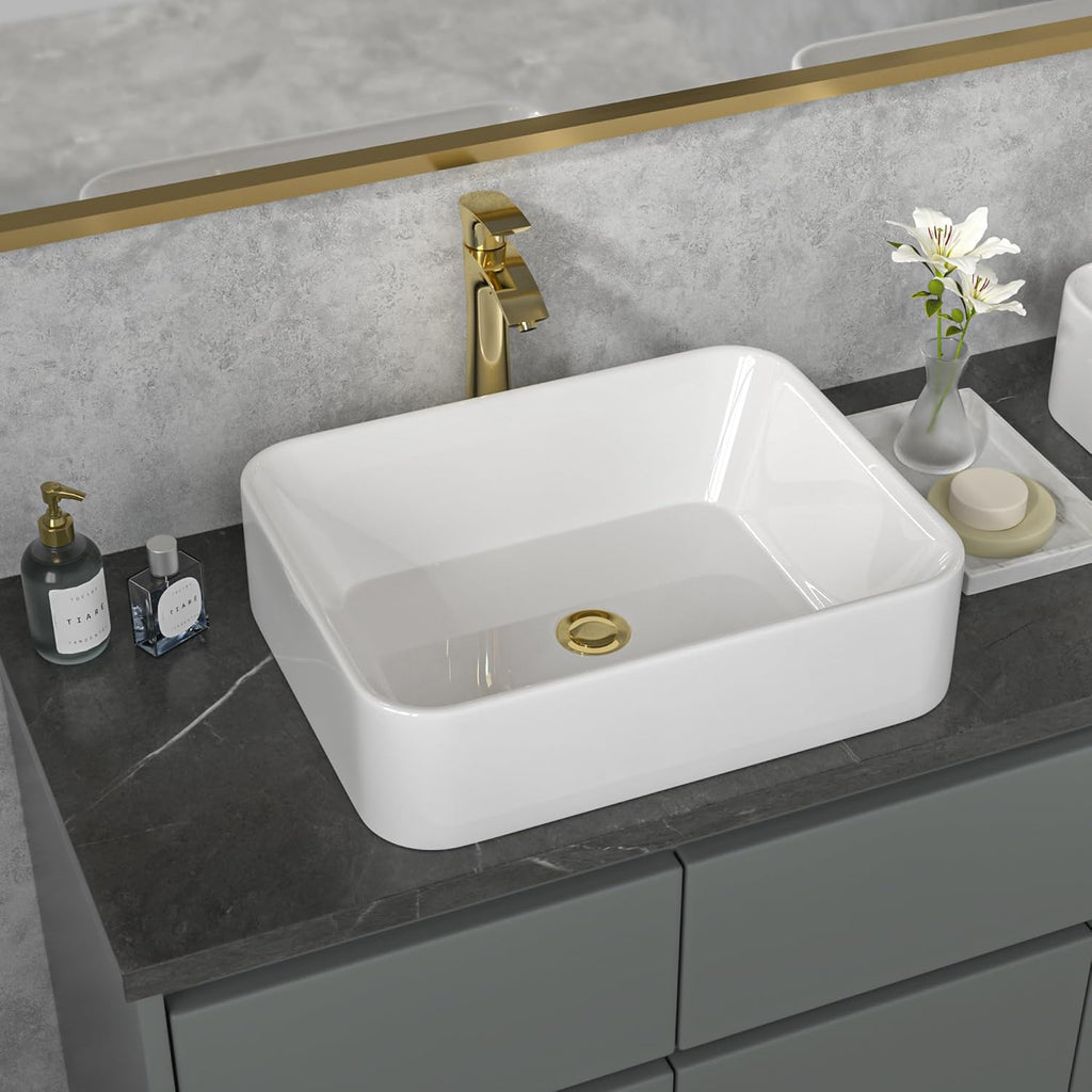 Sarlai Vessel Sink Rectangular - 19"x15" White Bathroom Sink Rectangle Above Counter Porcelain Ceramic Bathroom Vessel