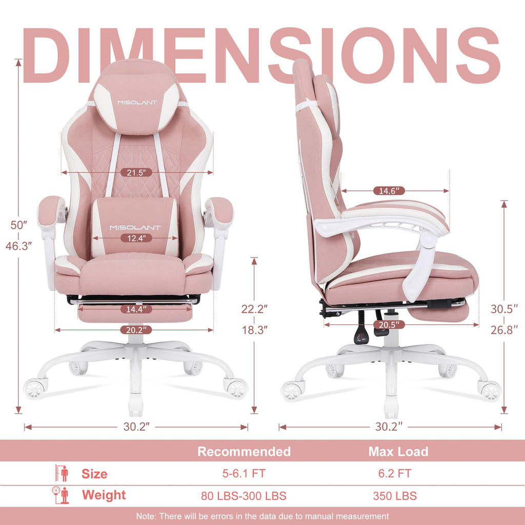 Gaming Chair, Fabric Gamer Chair with footrest for Adults, High Back Ergonomic Computer Game Chair with Adjustable