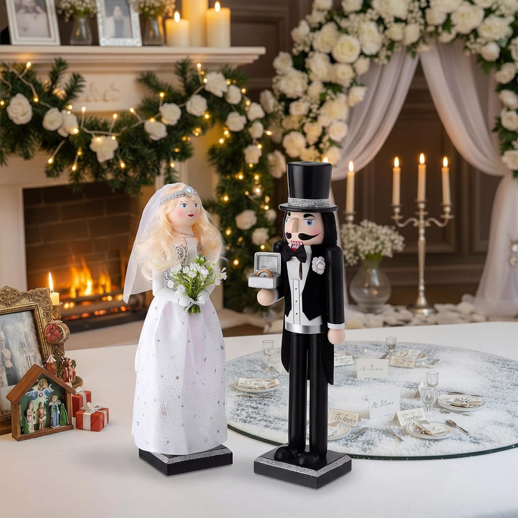 15'' Bride and Groom Nutcracker Set Wedding Couple Figurines Table Decor