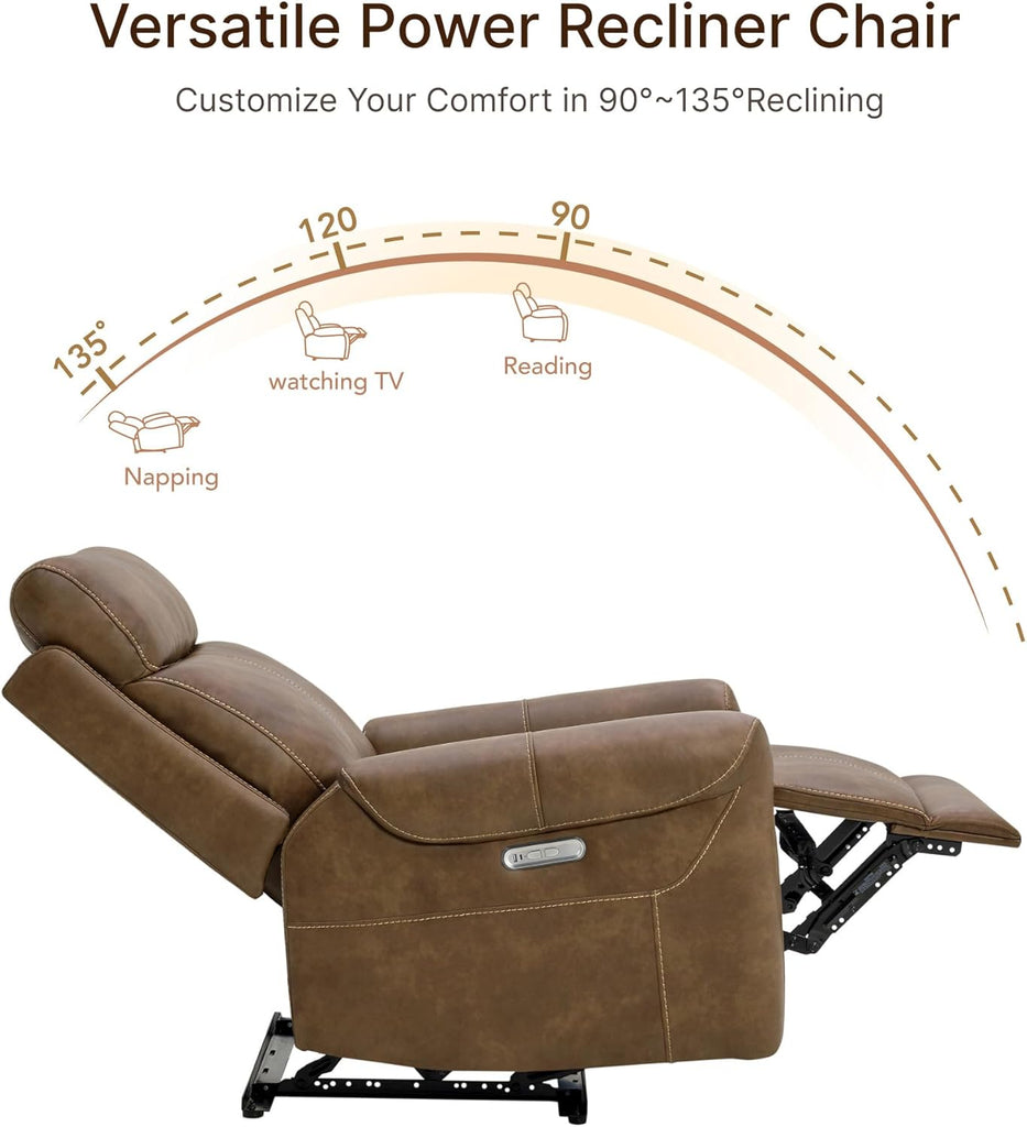 Leather Recliner Chair for Adults Wall Hugger RV Recliner with USB Charging Ports Electric Power Reclining Sofa for