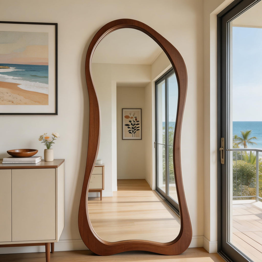 Irregular Full Length Mirror, 67"x31.5" Solid Wood Floor Mirror