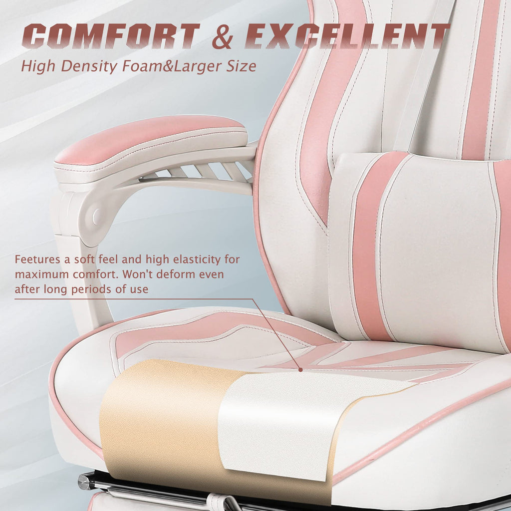 Gaming Chair for Girls, Pink Computer Gaming Chairs for Adults, Reclining Gamer Chair with Footrest with Massage