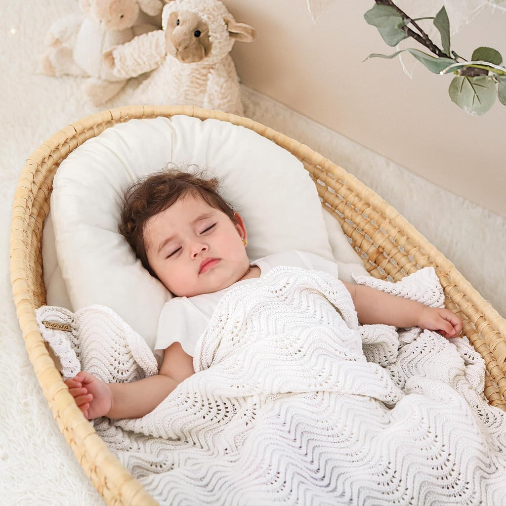 Soft Cotton Knitted Neutral Baby Blanket, 31"x40" White
