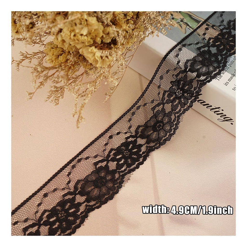 25 Yards Black Lace Ribbon Roll Lace Trim Ribbon Lace Fabric for Sewing, Baby Shower, Birthday, Bridal Shower, Wedding