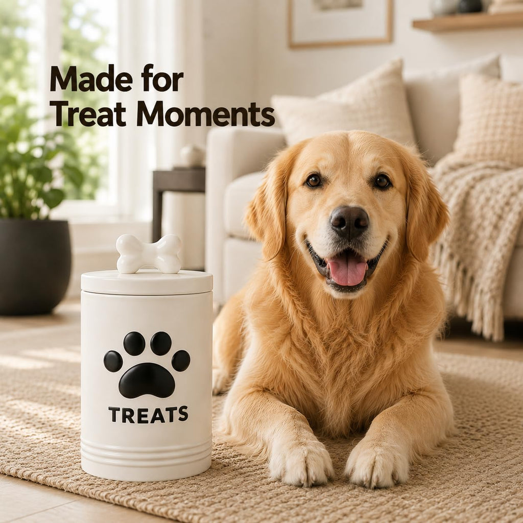 White Dog Treat Container, 5.3''×9.1'', with Airtight Lid, 7 Cups Capacity