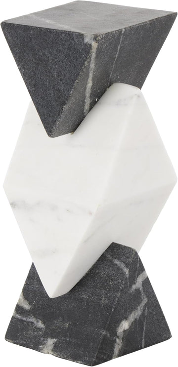 79 Marble Geometric Decorative Sculpture Stacked Pyramid Home Decor Statue with White Diamond Center, Accent Figurine