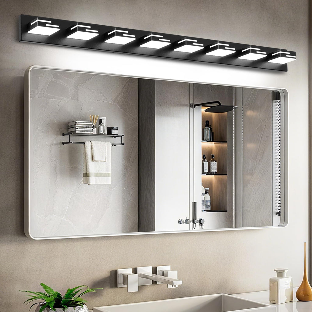 LED Modern Bathroom Vanity Light Fixtures, Dimmable Matte Black Vanity Lights Lighting Fixtures Over Mirror, with