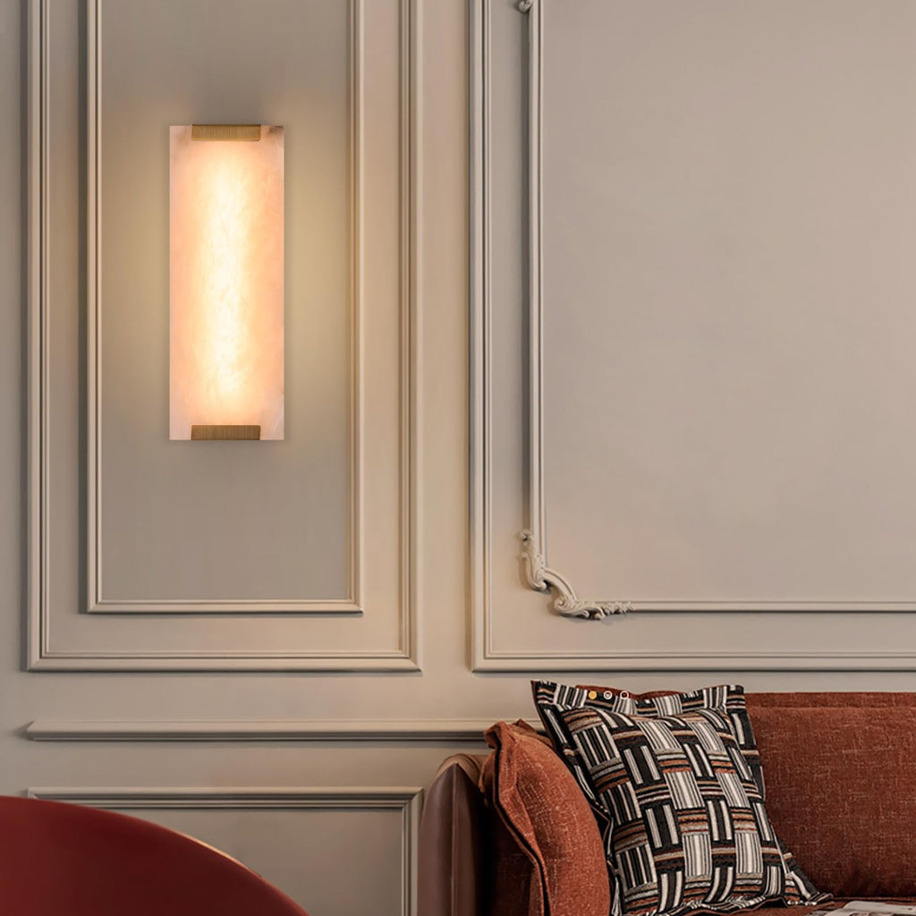 14.2in Alabaster Wall Sconces, Large Natural Marble Wall Sconces Set of Two, LED Modern Wall Lamp, Stairs, Living